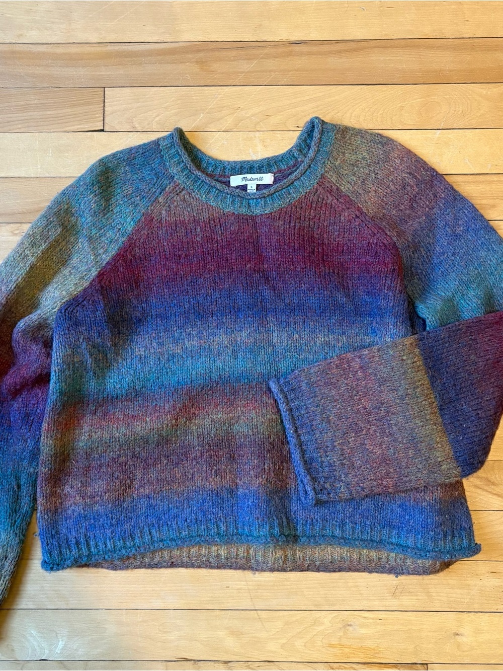 Madewell Rainbow Wool Blend Multicolor Gradient Sweater - Blue, Purple, Green